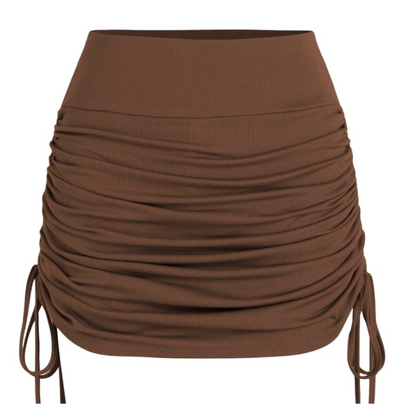 Cider Dresses & Skirts - CIDER • Brown Ruched Drawstring Mini Skort Skirt